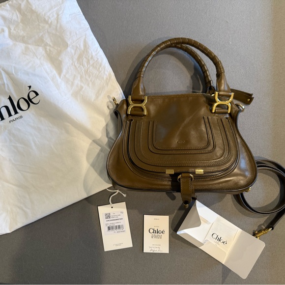 NWT Chloé Small Marcie Double Carry Bag in Dark Khaki - Picture 6 of 11